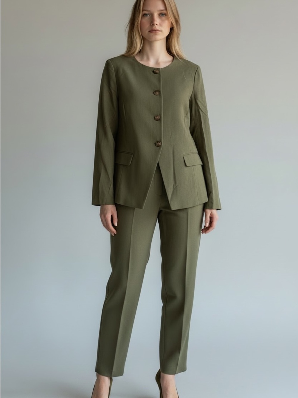 Stylein Olive Green Round-Neck Button Jacket